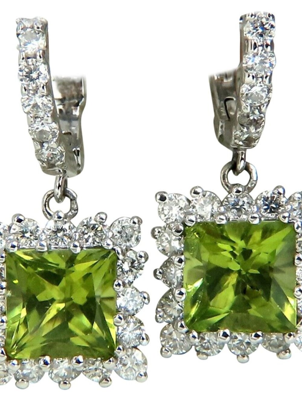 3.68ct Natural Peridot 1.36ct Diamond Dangle Earrings 14 Karat*